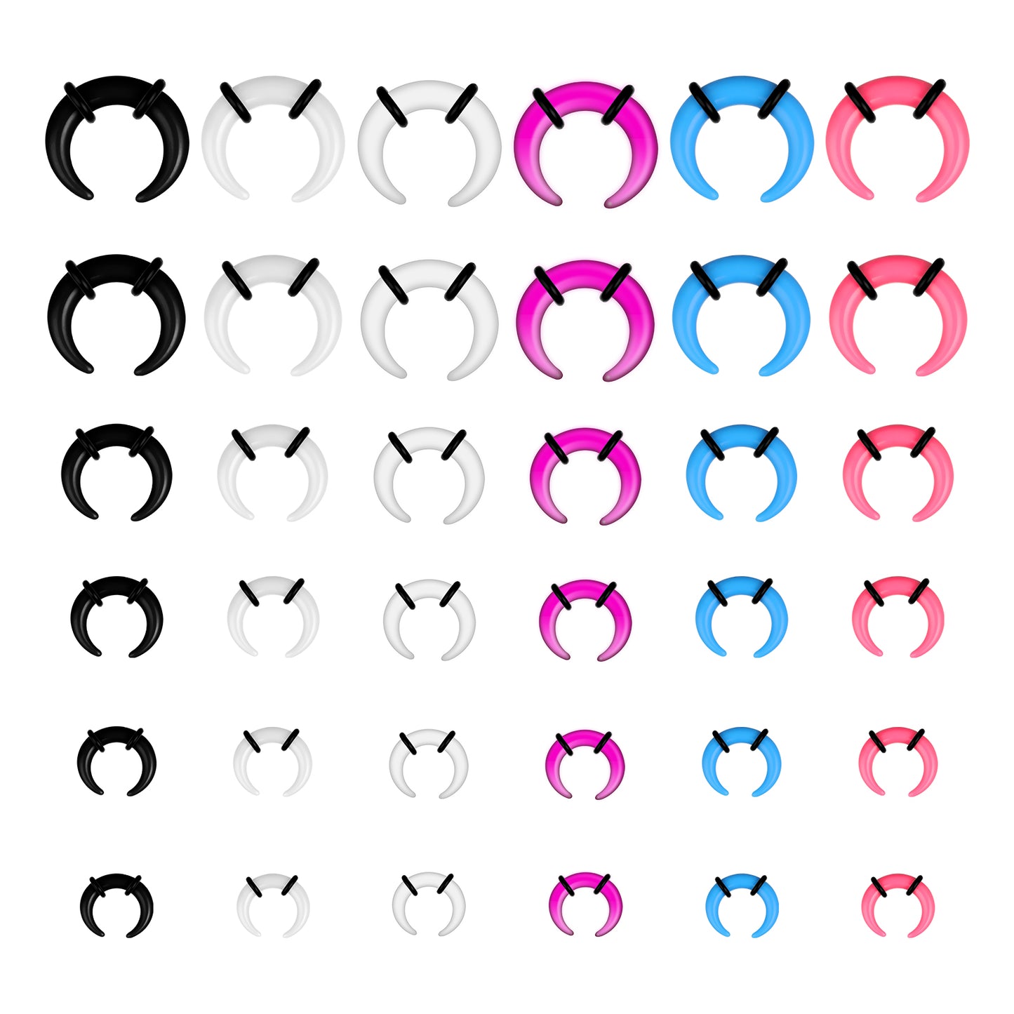 Yolev 36Pcs Acrylic Septum Pincher Tapers 16G-6G Septum Stretching Kit with Black O-Rings Spike Horseshoe C Shape Buffalo Pincher Septum Gauge Kit Rings Ear Cartilage Nose Stretch Kits for Women Men
