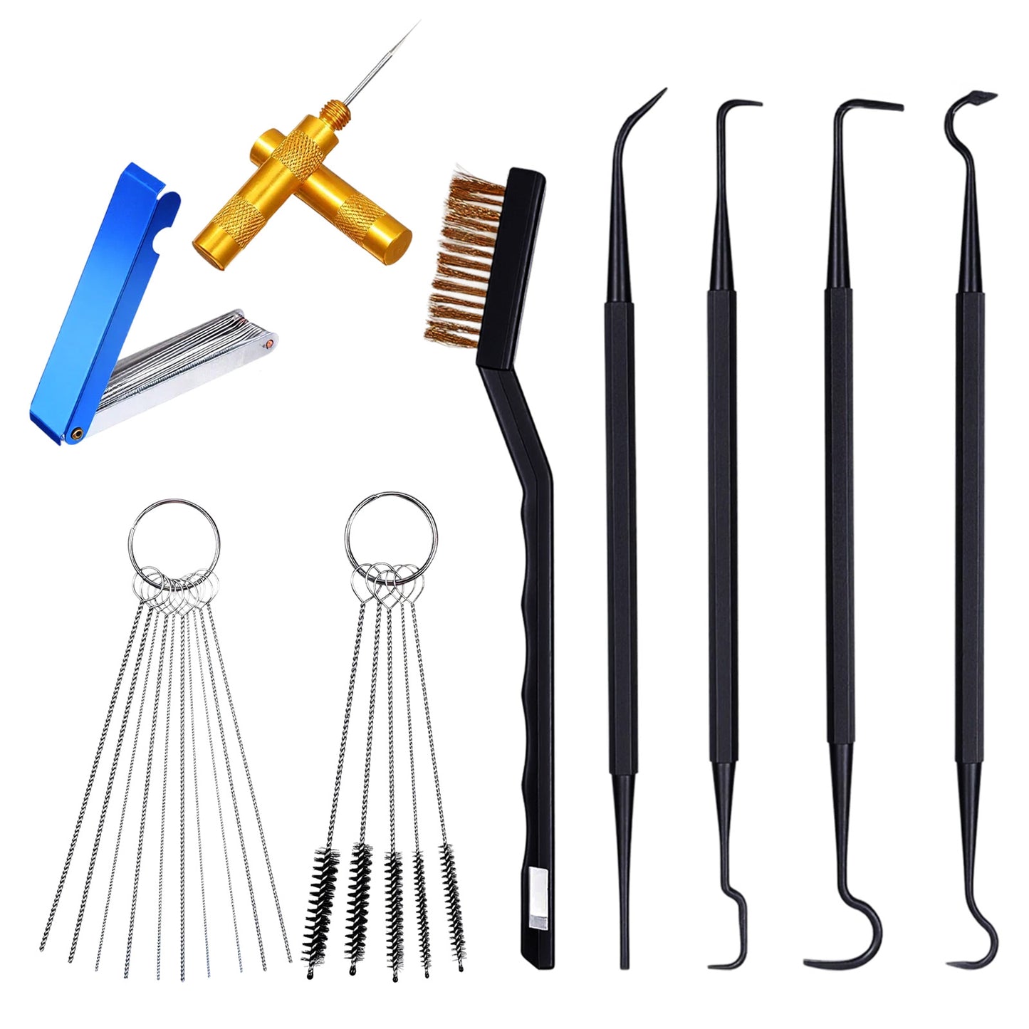 Carburetor Cleaning Kit, 1 Single Head Brush 23 Needles 5 Nylon Brushes 1 Scraper and 4 Cleaning Hooks for Motorcycles, ATVs, Chainsaws, and Small Engines