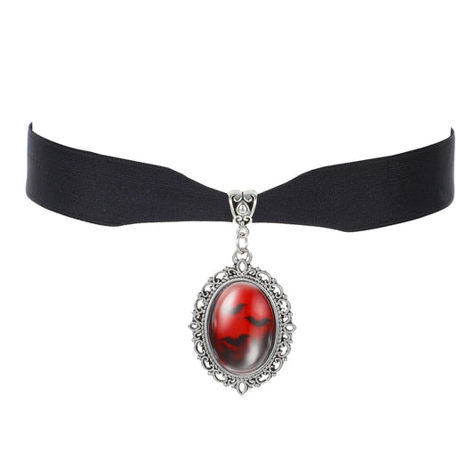 Fiyooau Velvet Gothic Choker Blood Bat Red Gemstone Vampire Necklace