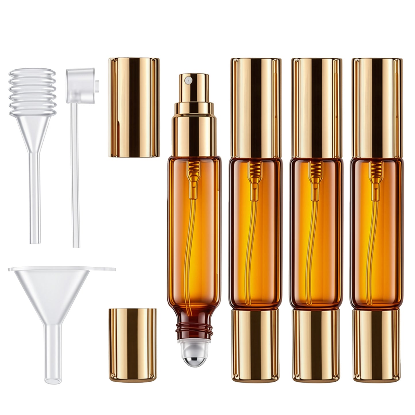 4PCS Perfume Atomisers Refillable- 10ml Double Ended Amber Travel Perfume Bottle for Cologne, Essential Oils Small Aftershave Portable Sprayer for Liquid Dispenser