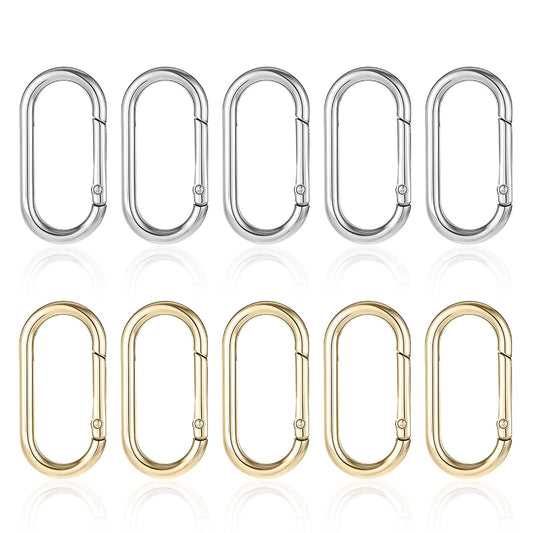 10Pcs Gold Spring O Ring Clips Metal Keychain Ring Oval Carabiner Clips for Backpack Purse Keys Bag Strap 1.97x0.98 Inches (Gold, Silver)