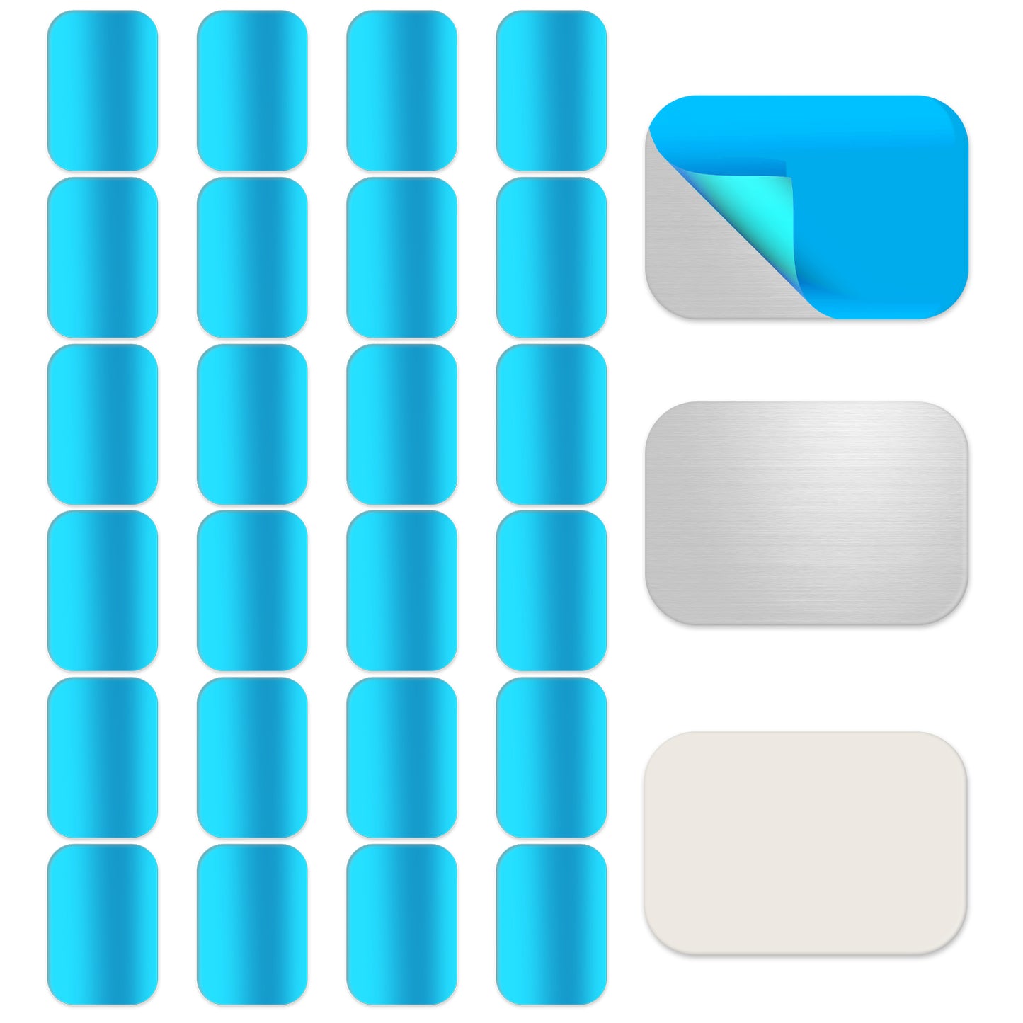 Telooco 24pcs Metal Plates for Mount,Adhesive Metal Plate,Rectangular Iron Strips with Adhesive Backing for on Non-Steel Vents(Silver