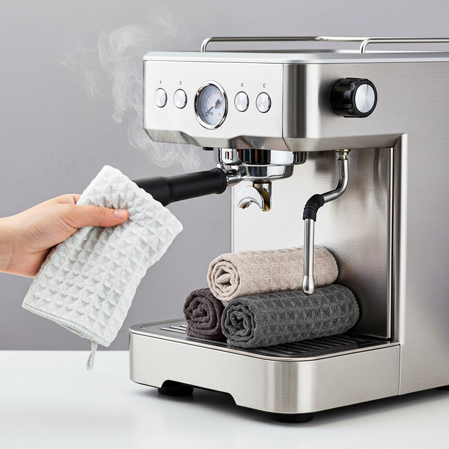 Lusofie 4 Pcs Barista Towels Waffle Pattern Barista Microfiber Cloths Coffee Machine Accessories For Steam Wands, Countertops And Milk Frothers, Coffee Bar Essentials(12”x12”)