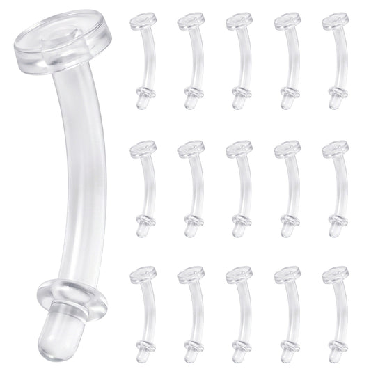 Neyauo 15PCS 14G Clear Piercing Retainers For Surgery Flexible Plastic Invisible Cartilage Earrings Plastic Daith Rook Earrings Eyebrow Rings Curved Barbells Belly Piercing Retainers