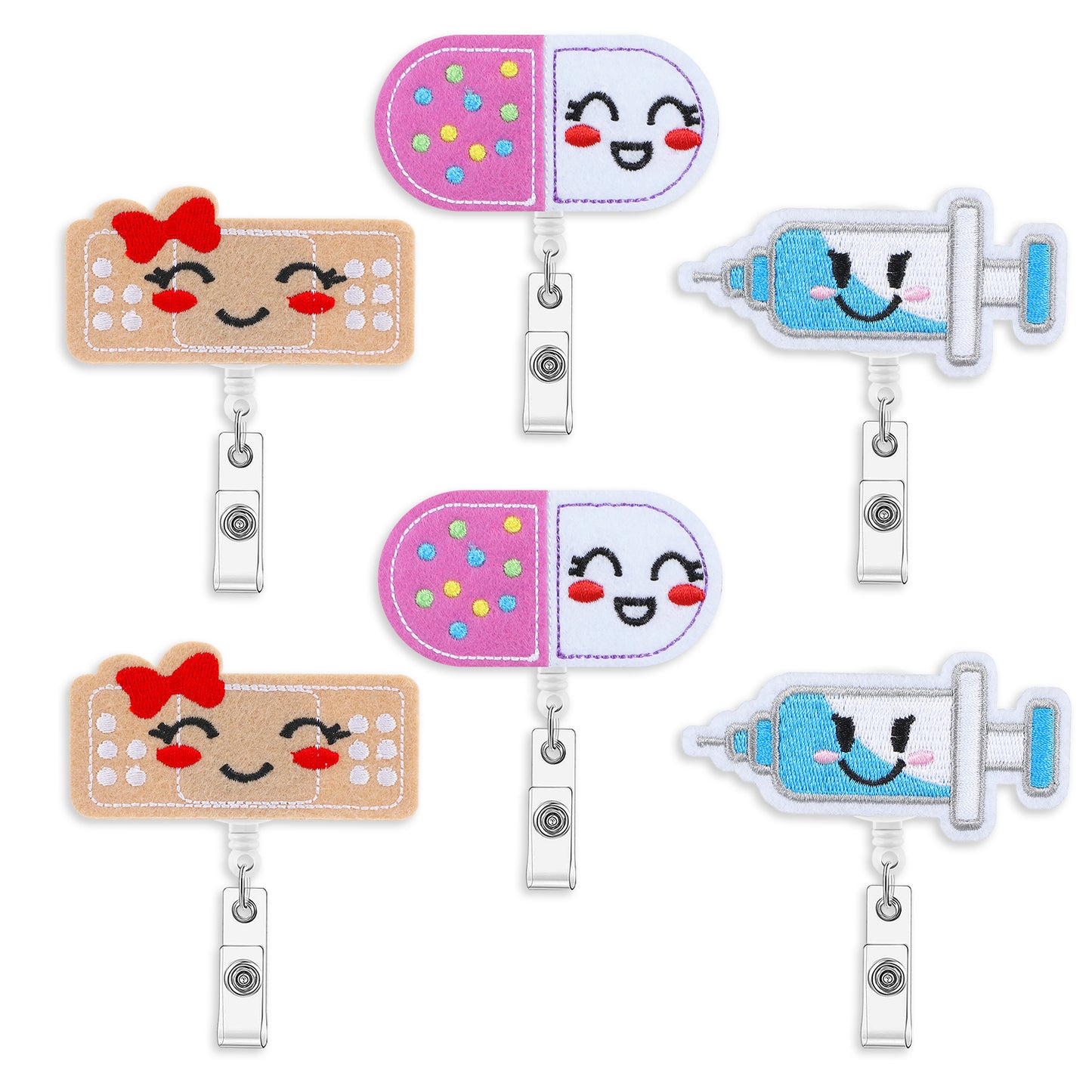 6 Pcs Retractable Badge Holders Felt Nurse Badge Reels Pill Bandage Syringe Badge Reels Cute ID Badge Holder for Nurses Funny Badge Reelbus Card Medical Card Badge Clip Nurse Badge Accessories