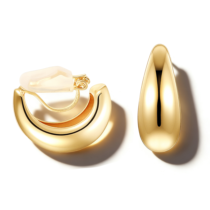 Gold Clip On Earrings for Women, Trendy Non Pierced Earrings Gold Chunky Small Huggie Hoops for Women Jewelry Gift