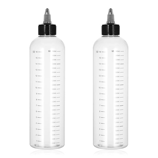 Telooco 2Pcs Applicator Bottle for Hair 16.9oz Hair Oil Applicator Clear Hair Squeeze Bottles with Ratio Graduated Empty Hair Dye Bottle for Hair Coloring Oil Care