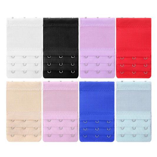 HekouJiub 8Pcs Bra Extenders, 3 Hook Adjustable Bra Strap Extender, Soft Stretchy Extension Straps (8 Colors)