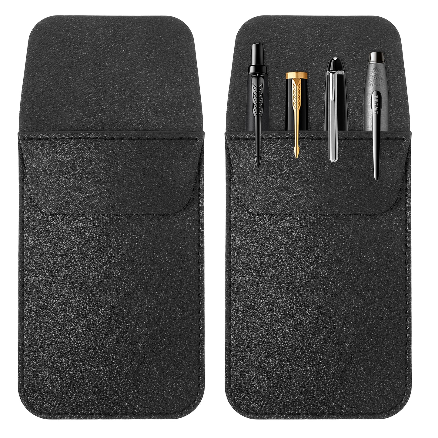 Pocket Protector,2Pcs PU Leather Pocket Organizer Black Pen Holder Pocket Pouch, Holds Pens, Pointers, Pencils, and Notes for School Office Hospital Lab Supplies