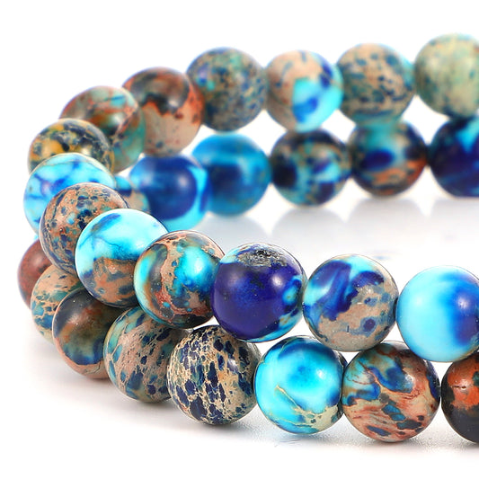 Yolev 60Pcs Jasper Beads Imperial Sea Sediment Natural Gemstone Beads 6MM Colorful Round Stone Bead for Jewelry Making