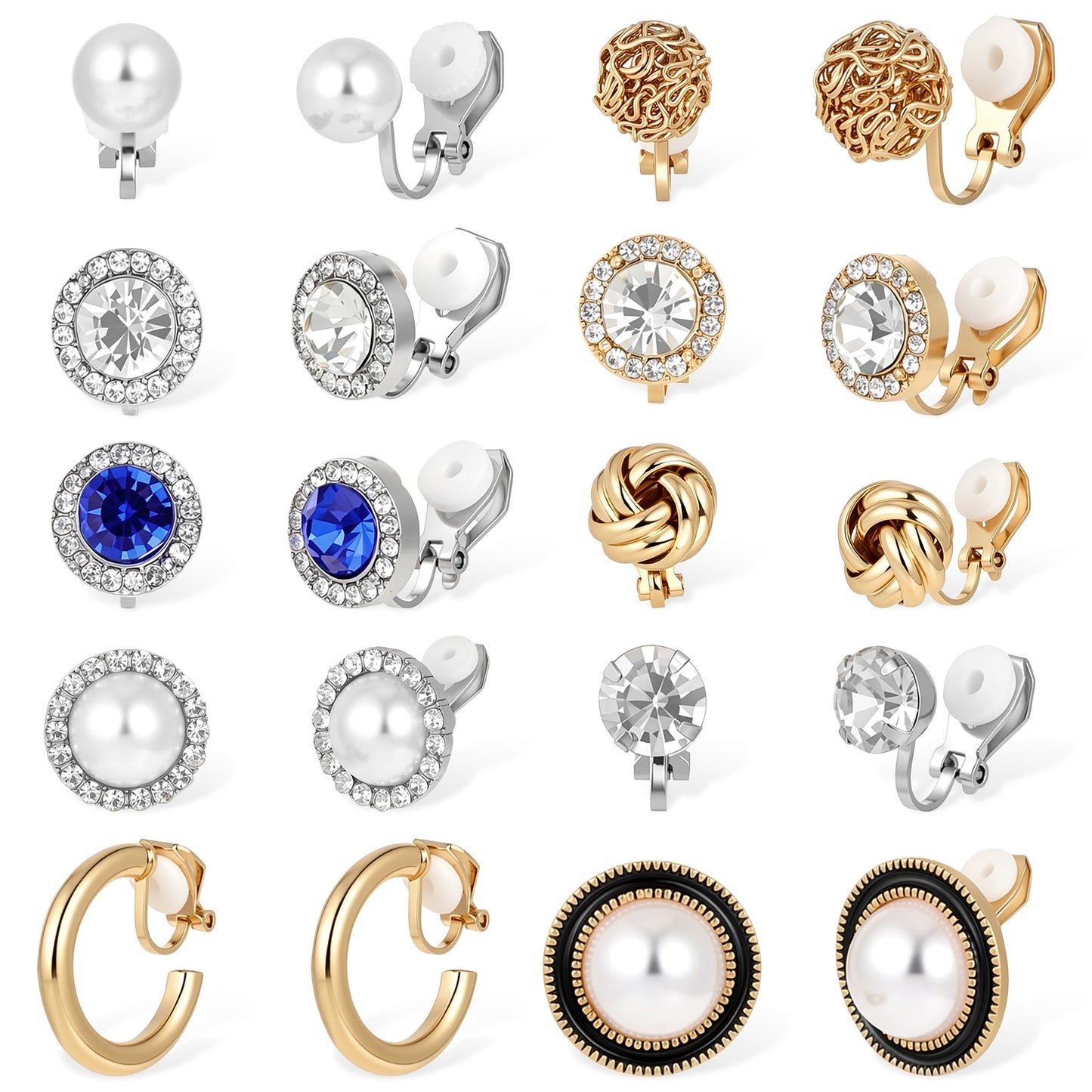 10 Pairs Silver Gold Clip On Earrings for Women - Non Piercing Clip Earrings For Party Wedding - Non Pierced Clips On Gold Hoop Earring Fake Jewelry Set