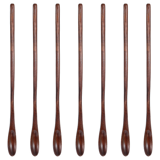 7pcs Long Handle Wooden Spoons,8 Inch Wood Mixing Spoons for Coffee,Wooden Cooking Spoons for Eating Mixing Stirring Cooking