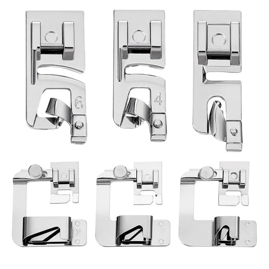 6 Sizes Rolled Hem Presser Foot Wide & Narrow Rolled Hem Foot Set Sewing Machine Accessories for Household Multifunctional Sewing Machine
