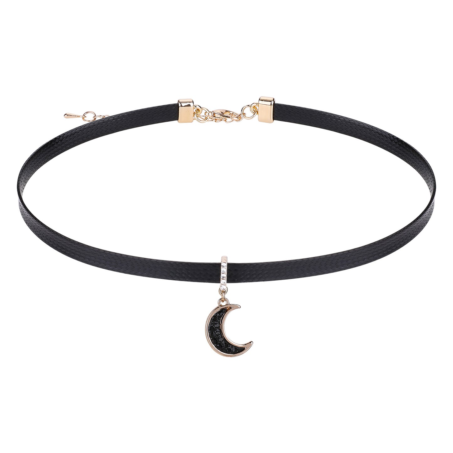 Telooco Leather Choker Black Moon Necklace Vintage Gothic Choker with Moon Pendant Adjustable 90s Necklace Goth Jewelry for Women