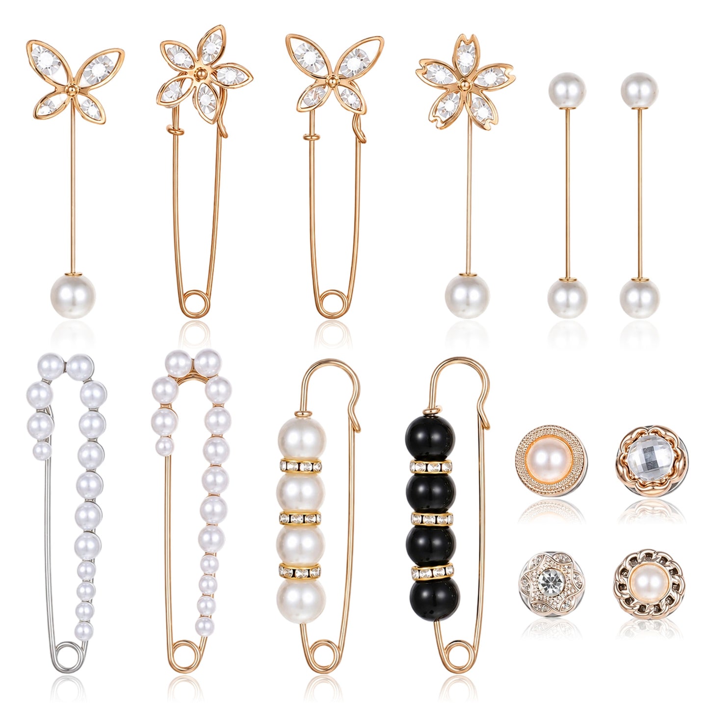 14 Pieces Pearl Pins For Clothes, Decorative Safety Pins, Brooch Pin, Neckline Reducing Clips, Brooches for Clothing, Sweaters, Shawl Collars, Dresses, Cardigans, Shirts, Jeans for Women Girls