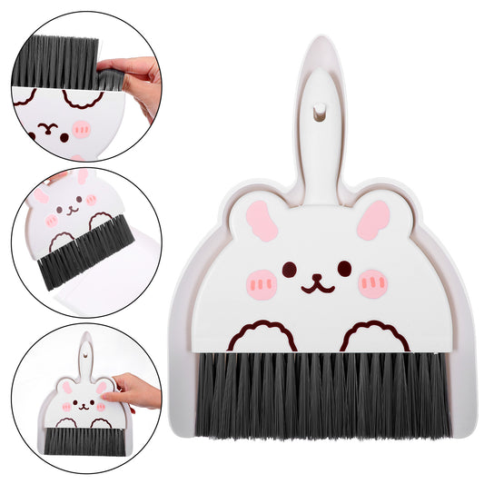 Mini Broom and Dustpan Set - Cute White Rabbit Small Dustpan and Brush Set, Portable Tiny Handheld Dust Pan and Brush for Home Kitchen Office Desktop Pet Hair Camping Small Space Cleaning
