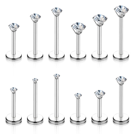 HaiFafafaing 12pcs Tragus Piercing Jewellery Silver Labret Studs Stainless Steel Tragus Earrings Helix Piercing Jewellery Flat Back Earrings Stud For Helix Earring Cartilage Piercing