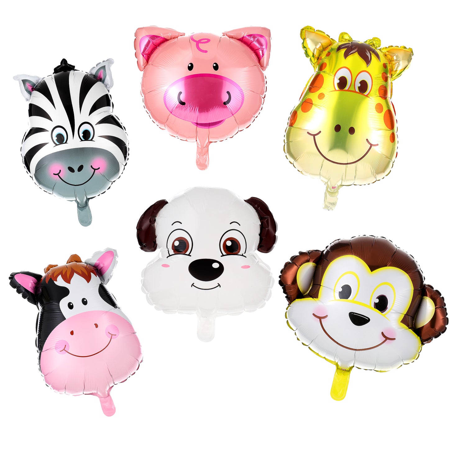 6 Pcs Farm Animal Balloons, Cow Zebra Deer Dog Monkey Pig Balloons, Animal Foil Mylar Balloon for Farm Theme Birthday Decorations Cute Baby Shower Birthday Party Decorations Supplies