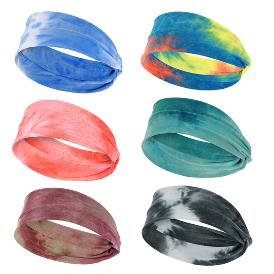 6 Pcs Wide Headbands for Women Short Hair Boho Women's Fashion Headbands Non Slip Elastic Sweat Headband Yoga Running Sport Thick Head Bands Soft Cloth Hair Bands Tie Dye Hair Bands for Women's Hair