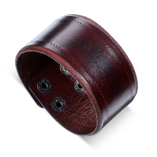 Telooco Leather Cuff Bracelet Punk Metal Wristband Retro Wide Pu Leather Cuff Bracelet for Men Halloween Cosplay