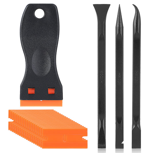 Plastic Scraper Tool with 40 Plastic Razor Blades,Black Portable Glass Scraper,Wallpaper Scraper,Multipurpose Scraper Replacement for Cleaning Labels and Decals
