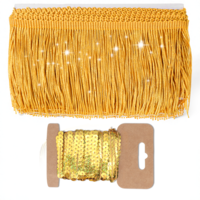 Gold Glittery Fringes, 5 Yards x 3.74 Inch Fringe, 5 Yards Sequin Trim, Polyester Sewing Trims for Crafts, Clothing, Curtain Decor