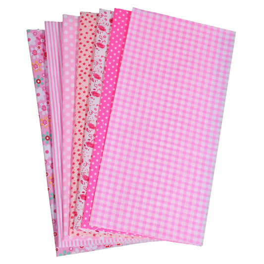 Cotton Fabric Bundles, 7 Pcs 10 x 10 Inch Pure Cotton Fat Quarter Floral Printed Precut Fabric Squares for Sewing Patchwork Quilting DIY Crafts, Pink