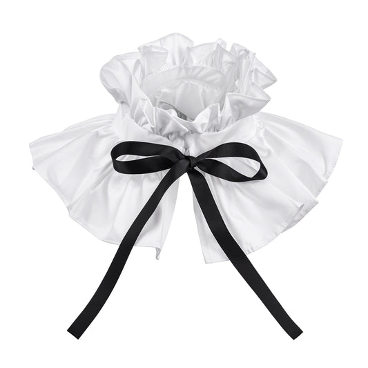 Ruffle Collar Detachable Neck Ruffle Collar Vintage Clown Costume White Bow Neck Collar Ruffle for Women Cotton Renaissance Victorian Edwardian Costume Clown Accessories
