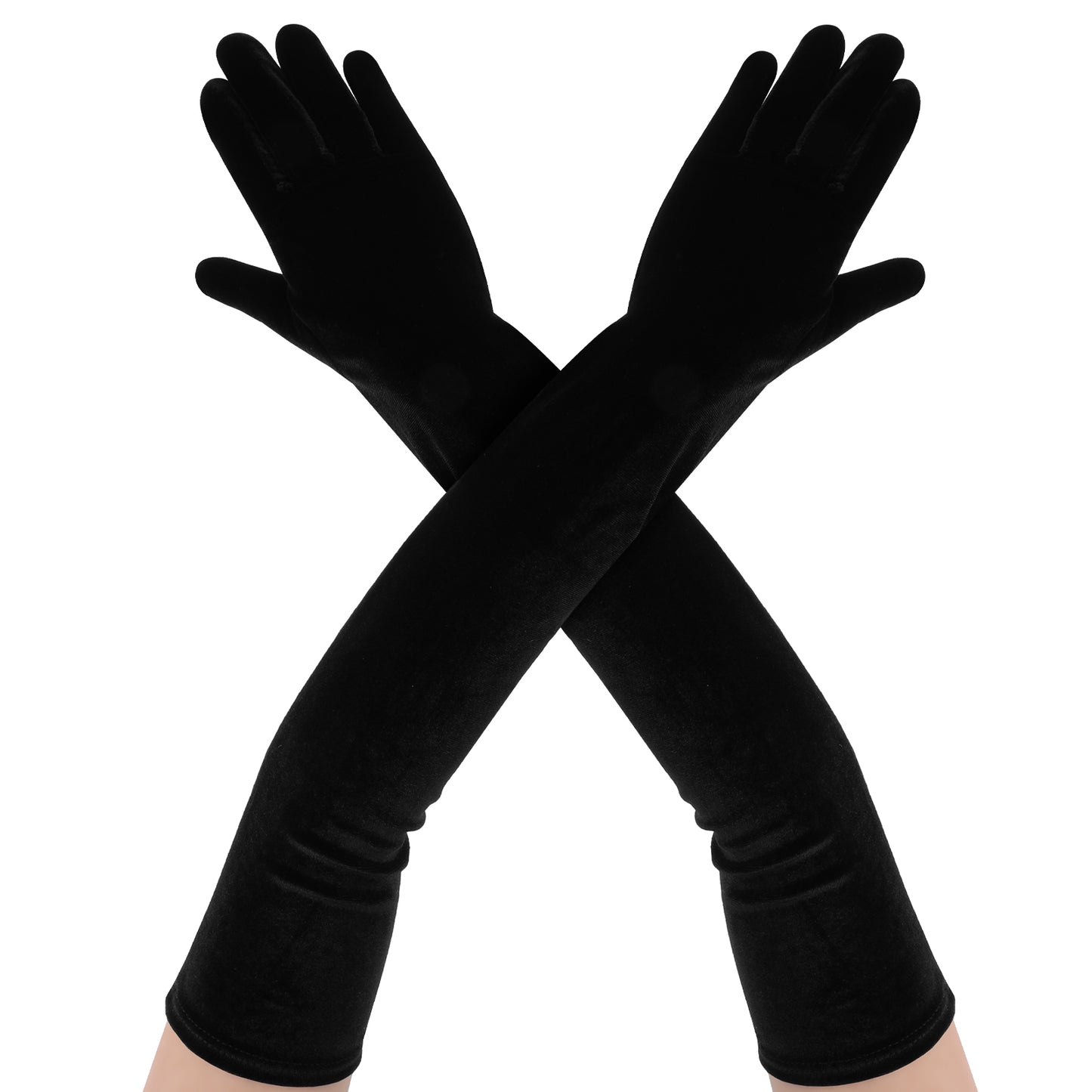 Telooco  21" Long Black Gloves, Black Opera Gloves Velvet Long Gloves Women Formal Elastic One Size Satin Gloves Suitable for Opera Party, Evening Party, Wedding, Masquerade