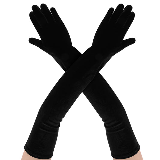Telooco  21" Long Black Gloves, Black Opera Gloves Velvet Long Gloves Women Formal Elastic One Size Satin Gloves Suitable for Opera Party, Evening Party, Wedding, Masquerade
