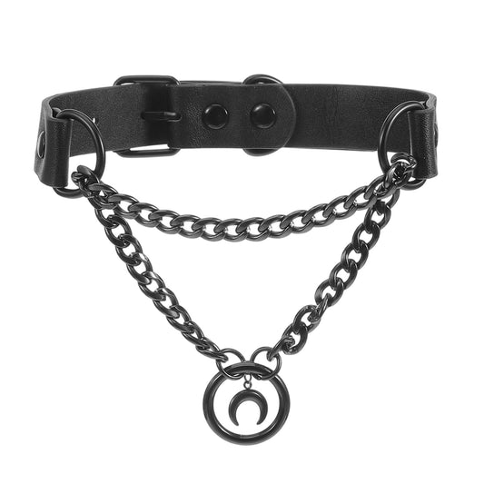 HekouJiub Gothic Chain Choker, Punk Leather Collar Necklace for Women Men