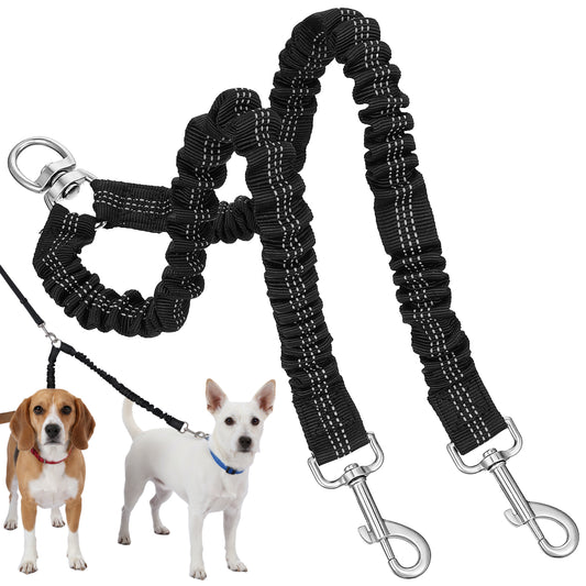 Double Dog Leash, Strong Elasticity Dog Leash for 2 Dogs, 360° Swivel Double Anti-winding Walking Training Leashes for Large Dogs That Pull, Comfortable Shock Absorbing Bungee