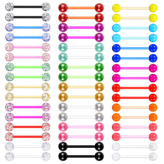 Ziuohaa 48Pcs 14G 16mm plastic nipple rings - Glitter plastic tongue rings