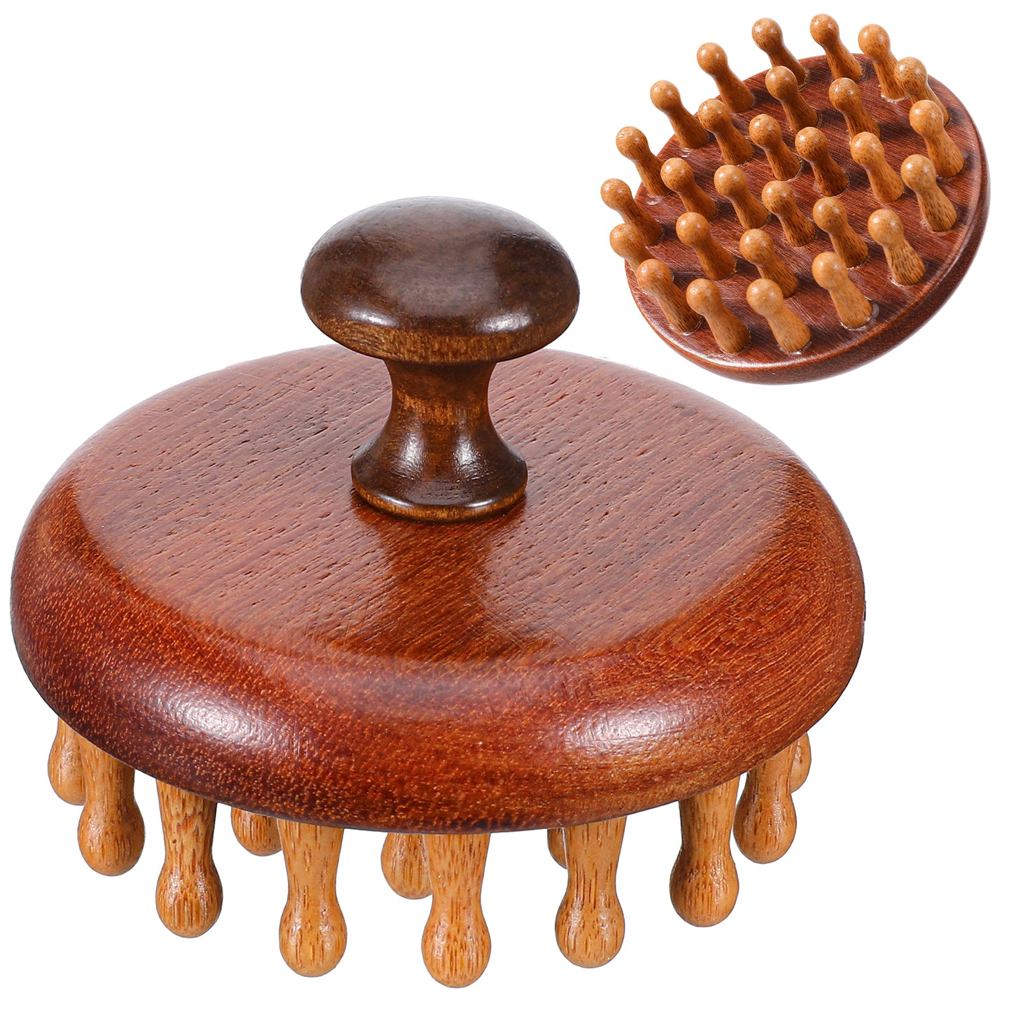 Yolev Wooden Scalp Massager Brush 28 Teeth Round Scalp Brush for Hair Growth Hair Massager Scalp Comb with Ring Handle Detangling Hairbrush for Women and Men Body Massage Tool