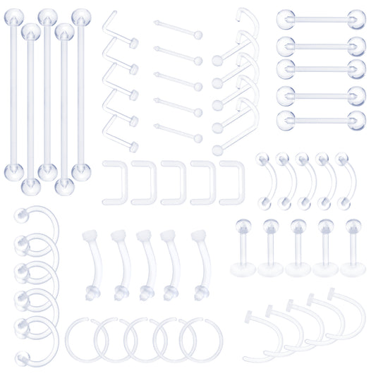 Lusofie 60 Pcs Clear Septum Piercing Kit Clear Piercing Retainer Clear Nose Studs Clear Piercing Jewelry Plastic Nose Rings for Surgery
