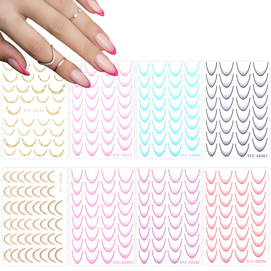 8 Sheets Gradient French Line Nail Stickers, Colorful Stripes Line Decals, French Nail Sticker,Nail Design Stickers,3D Self-Adhesive Nails Stickers.