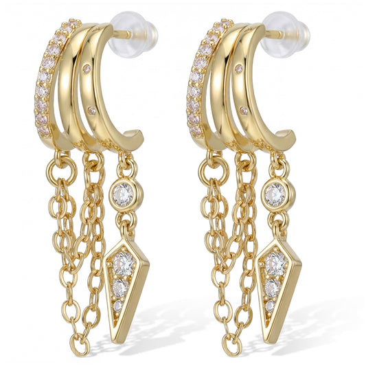 Gold dangle earrings For Women with 925 silver needles - Sparkling Chain drop earrings with Tassel - Trendy Hoop Huggie Jewelry Gifts for Her