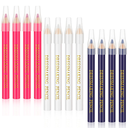 Washable Fabric Pencils for Sewing,12PCS Tailors Sewing Fabric Pencils with Tip Caps,Water Soluble Fabrics Markers Practical Marking & Tracing Tool for Dressmaking Quilting Embroidery DIY Crafts