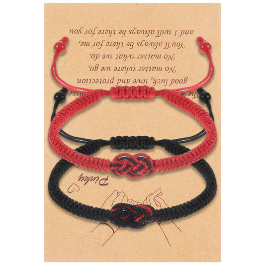 Josojoou Matching Bracelets for Couples, Pinky Promise Knot Couples Bracelets, Long Distance Relationship Gift Soulmate Red String of Fate Matching Bracelets for Girlfriend Boyfriend Lovers