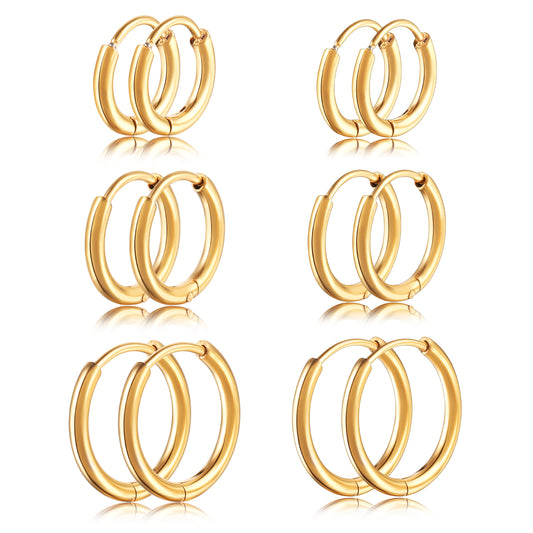 6 Pairs Cartilage Hoop Earring Small Gold Huggie Hoop Earrings Hypoallergenic Mini Hoop Helix Earrings Set 6/8/10mm