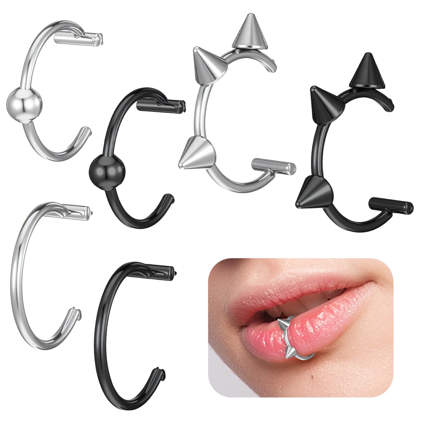 Josojoou Surgical Steel Lip Piercing Jewelry Double Cubic Zirconia Horseshoe Earring