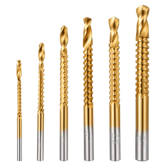 Titanium Drill Bit Set, 6Pcs 3-8mm HSS Twist Drill Bit Set, Hex Shank