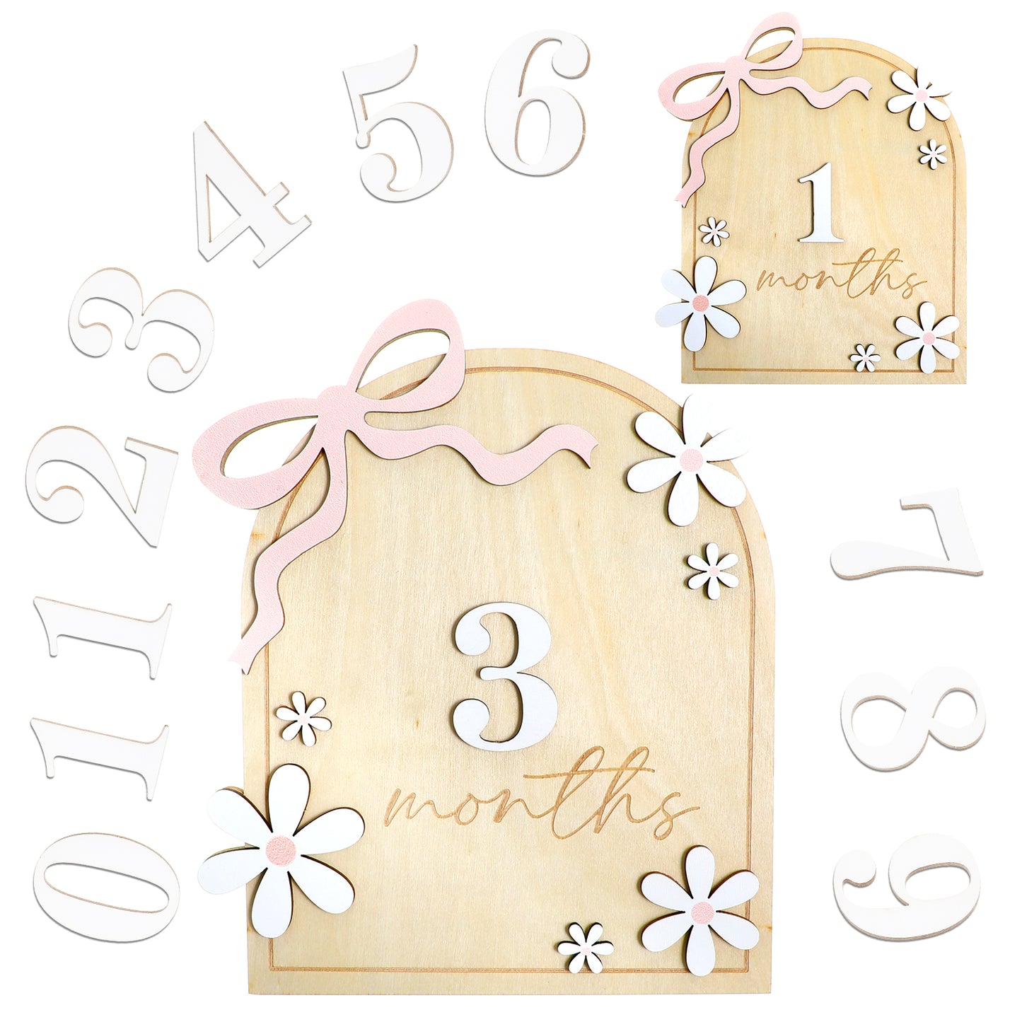 Daisy Baby Milestone Cards, Baby Monthly Milestone Cards with 11 Interchangeable Number, Babys Milestones Card with Glue Points for Growth Recording, 1-12 Months(Style B)
