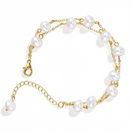 Gemoioio 14K Gold Plated Pearl Bracelets for Women - Dainty Pearl Bracelet Trendy Stackable Jewelry Gifts- Mother's Day Birthday Gift for Mom, Wife, Girlfriend