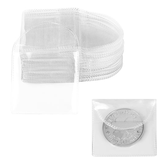 Single Pocket Coin Sleeves Transparent Coin Storage Sleeves Coin Protectors Plastic Water Proof Coin Holders for Coins, Stamps, Jewelry Storage (50Pcs 3.3x2 Inch)