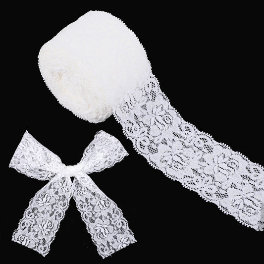 1 Roll White Lace Ribbon, 10 Yard x 2.36 Inches White Lace Fabric, Wide Laces Trim for Sewing, for Handmade Crafts, Sewing, Gift Wrapping, and Wedding Bridal Ceremonies