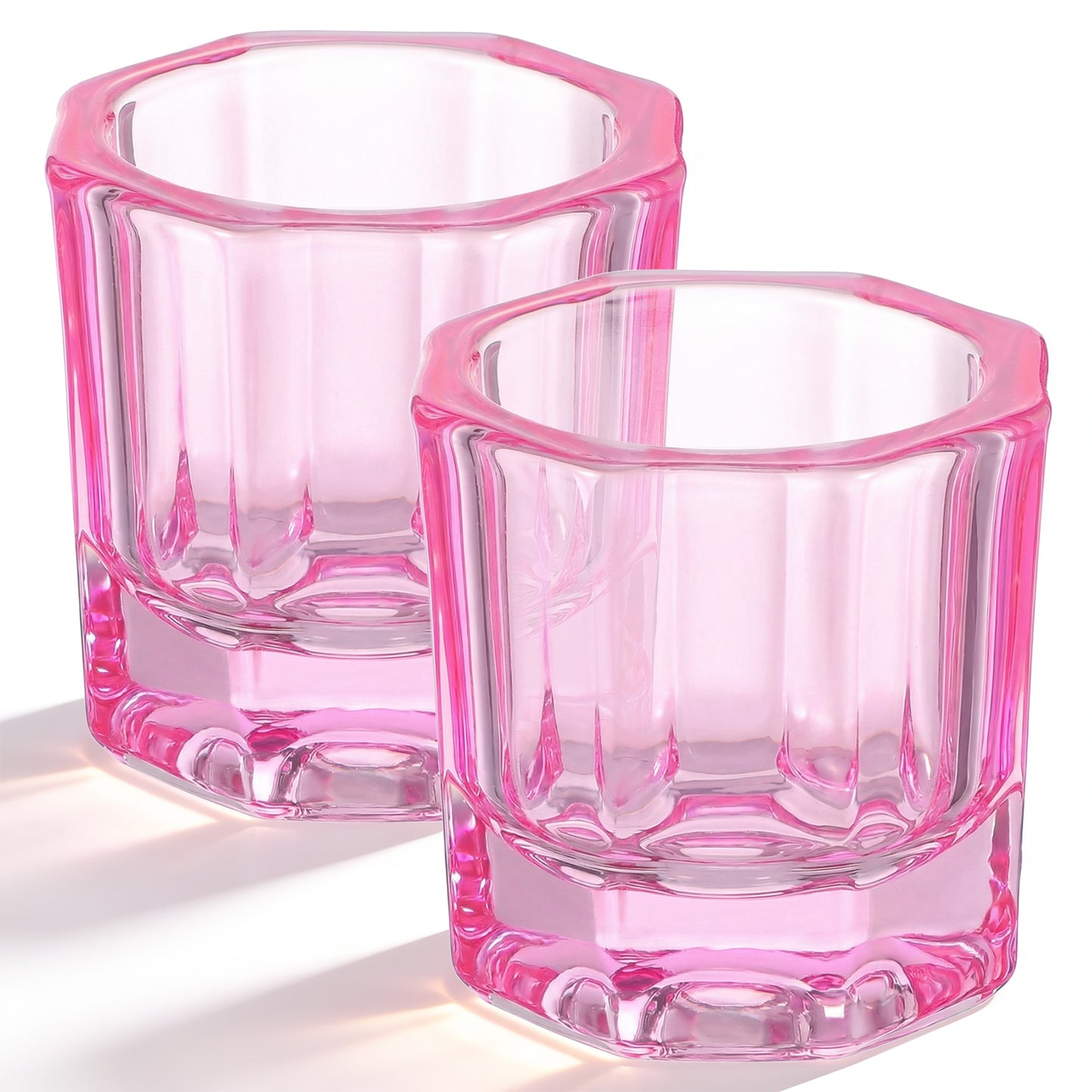 2 Pcs Pink Dappen Dish for Nails, Thick Glass Acrylic Liquid Cups for Monomer, Powder, Nail Art Bowls with Heavy Base, Easy Clean Dapping Dishes for Salon, Manicure & DIY Nail Tech Tools