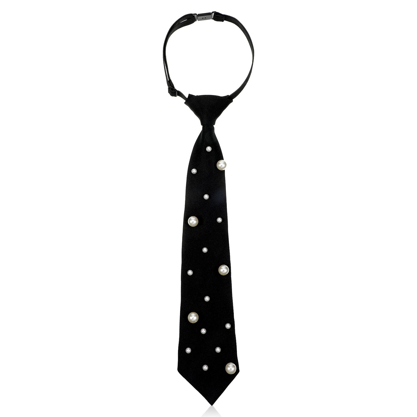 Yykazqe Black Tie for Women, Elegant Faux Pearl Bow Tie, Adjustable Pre-tied Silk Neck Ties for Gradation Business Wedding Cosplay Necktie