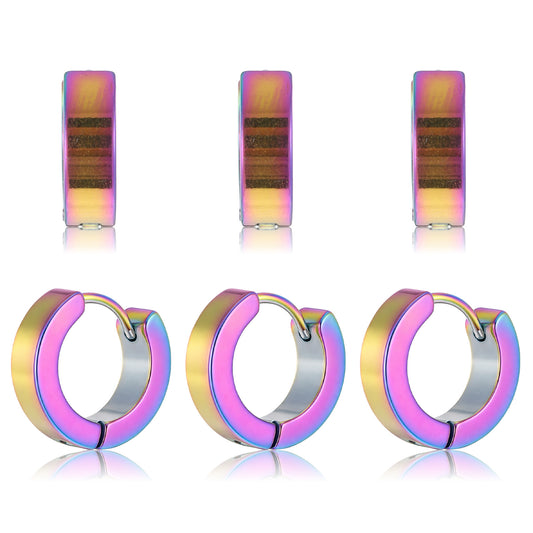 Men Hoop Earrings, 3 Pairs Stainless Steel Mens Earring Hoops Gold Silver Black Hoop Earrings for Men Women Wearing(Multicolored)