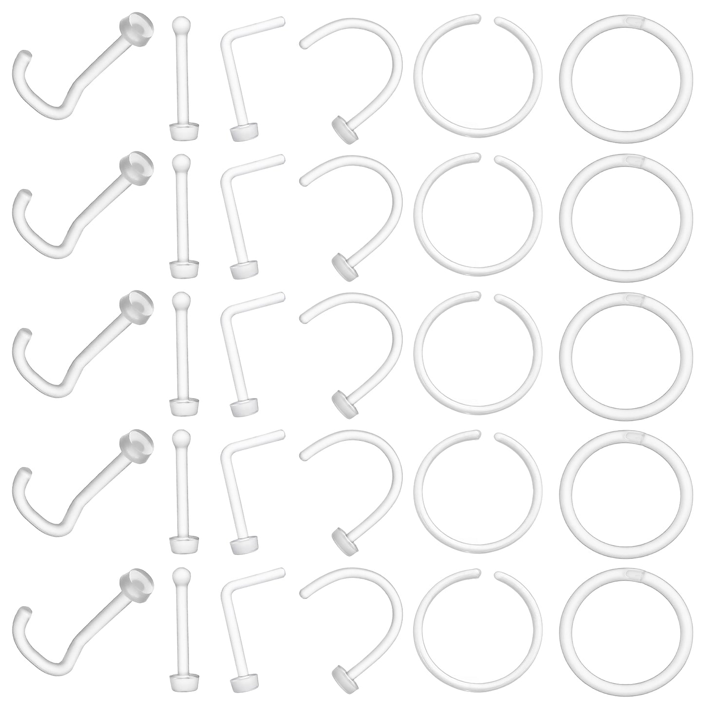 Yolev 30 Clear Nose Rings Studs Acrylic Nose Piercing Retainer Invisible Nose Stud for Work Flexible Nose Ring Retainer Nose Ring Hoop Belly Button Septum Lip Eyebrow Tongue Nipple Rings Body Jewelry